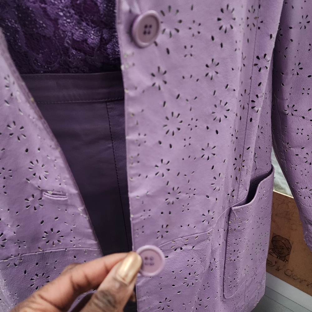 Leather Jacket Roaman’s Leather Lilac Eyelet Blazer & Box Pleated Maxi Skirt Set - Picture 13 of 15